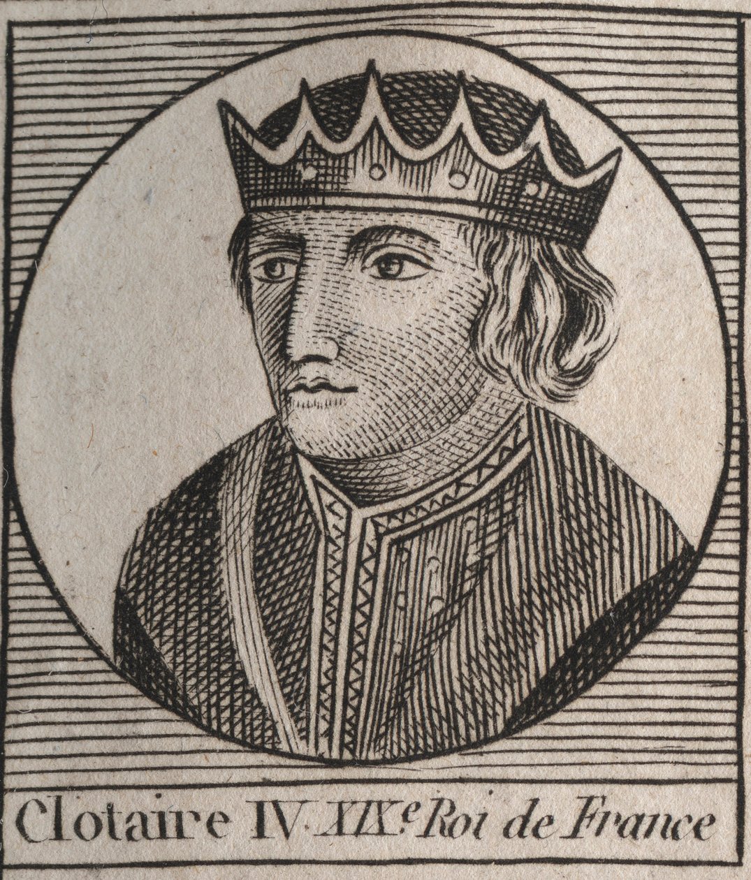 IV. Clothaire (Clothaire) portréja (kb. 685-719), az ausztrál frankok királya 717 és 719 között – IV. Chlothar (vagy Chlotar) frankok királya – metszet Charles „Instruction sur l