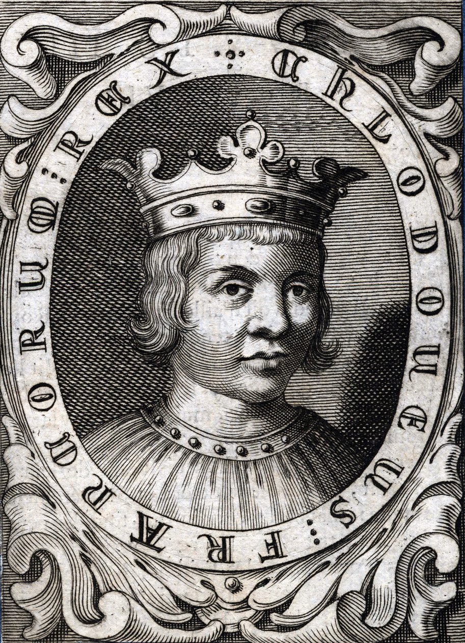 III. Clovis (? - 695), Ausztrália királyának portréja. 18. századi metszet alkotó: Unknown artist