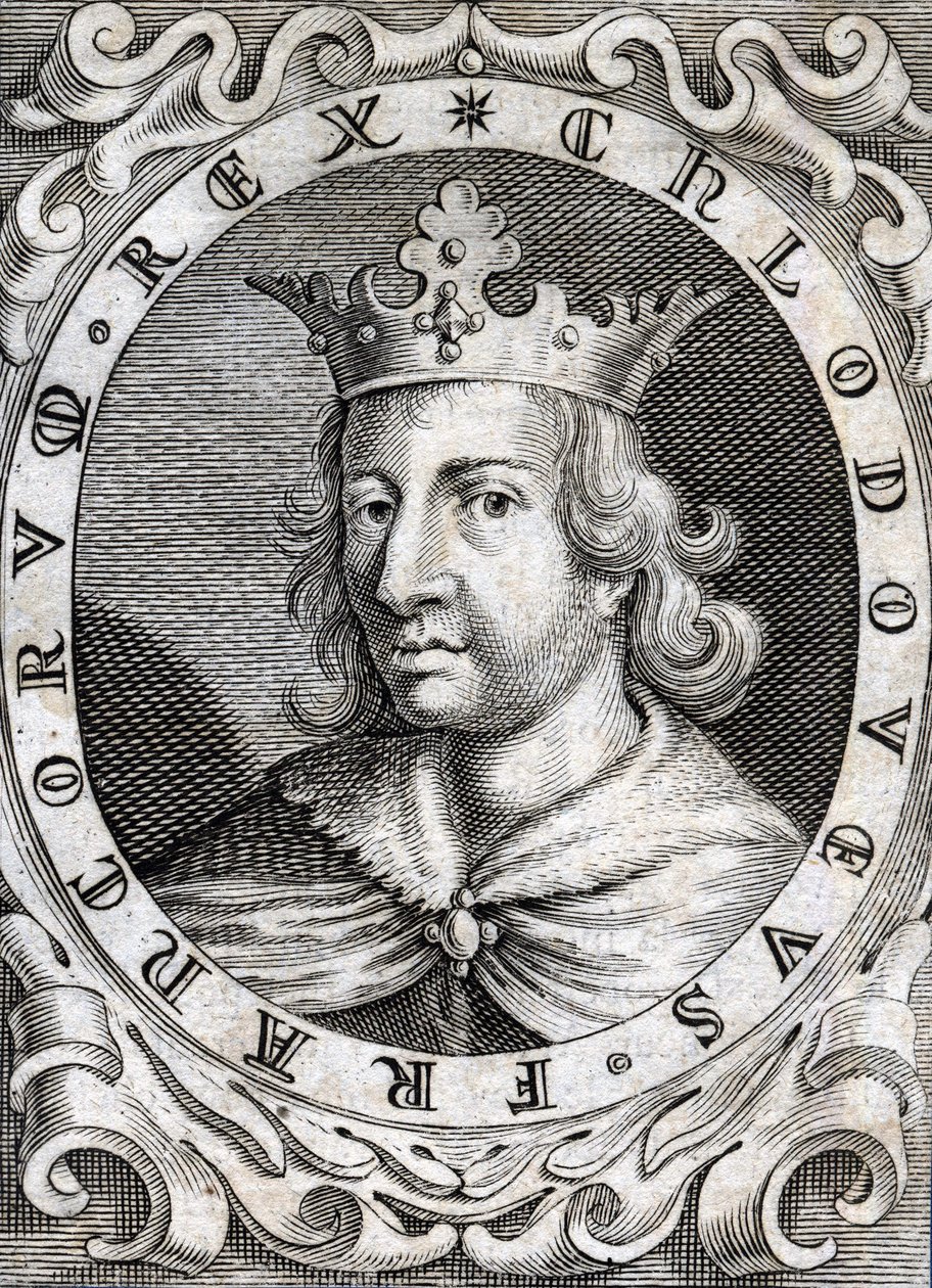 II. Clovis (? - 657), Neustria, Burgundia és Ausztrália királyának portréja 18. századi metszet alkotó: Unknown artist