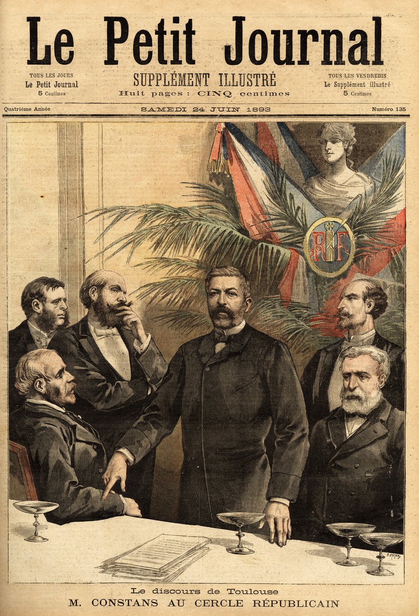 Ernest Constans (1833-1913) portréja a Köztársasági Körben, jogprofesszor, majd politikus, többször volt belügyminiszter és a francia protektorátus alatt álló Indokína első kormányzója. Metszet a „” Le petit Journal”-ban 24/06/1 alkotó: Unknown artist