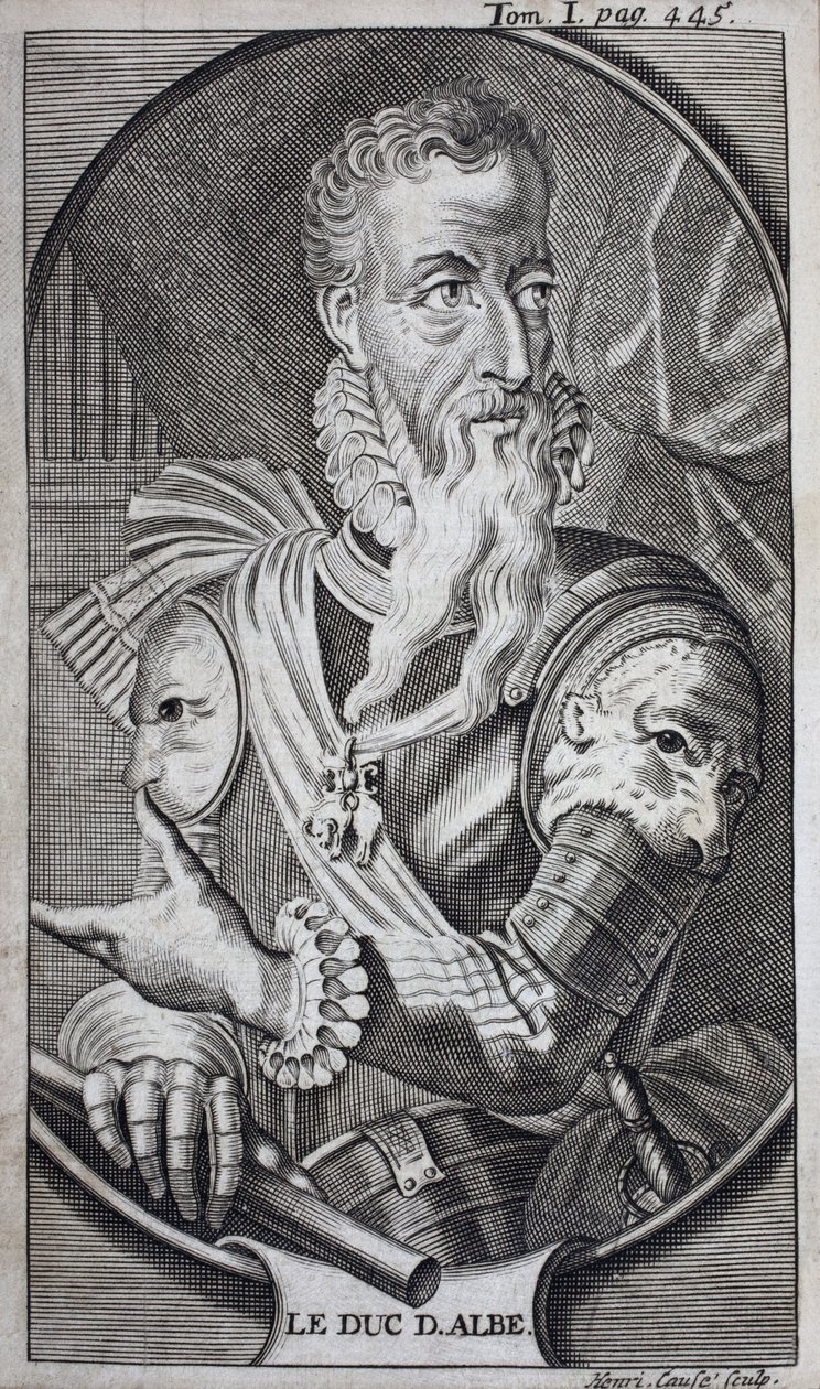 Ferdinand Alvare de Toledo (1507-1582) Alba harmadik hercegének, Spanyolország nagyhercegének, Huescar hercegének, Coria márkinak, Salvatierra grófjának, Nápoly (Olaszország) alkirályának és Hollandia (Hollandia) kormányzójának portréja. Metszet illusztrál alkotó: Unknown artist