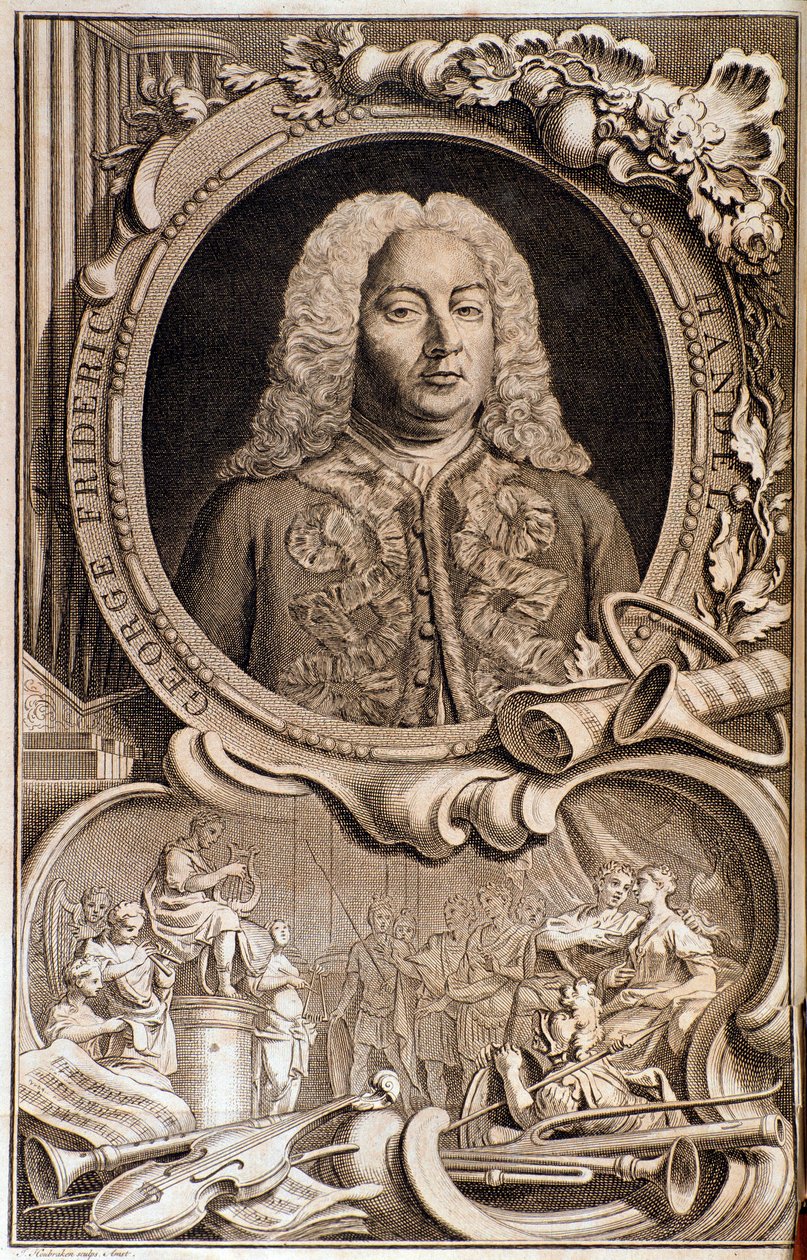 Georg Friedrich Händel (ou Handel) portréja (1685-1759) „” Sándor lakomája ””” 18. századi frontkép. Bologna, polgári bibliográfiai múzeum alkotó: Unknown artist