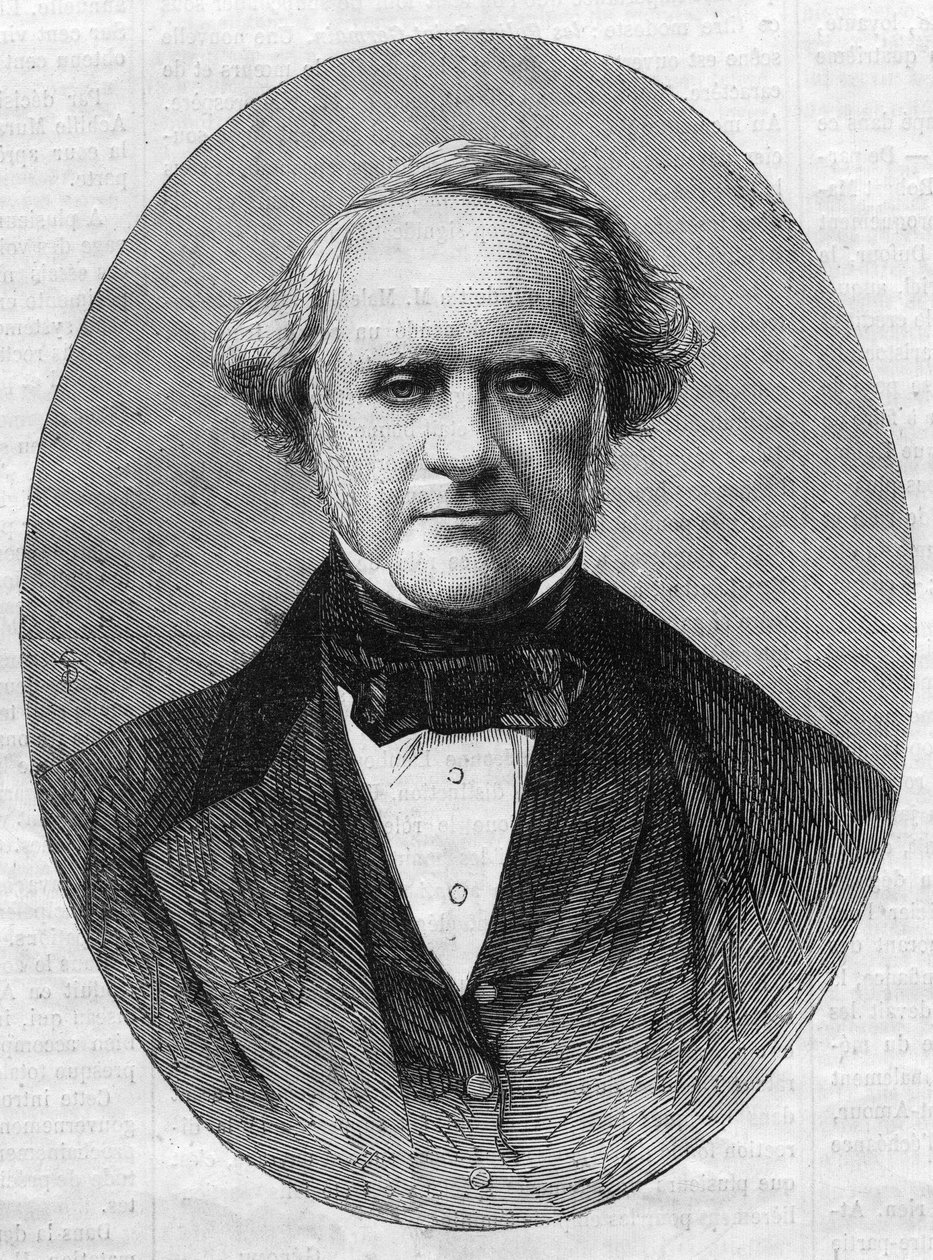 George Peabody (1795-1869) vállalkozó és filantróp portréja, a Johns Hopkins Egyetem Peabody Institute Konzervatóriumának alapítója, Maryland, Egyesült Államok. Metszet a "" The Illustrious Universe" -ba alkotó: Unknown artist