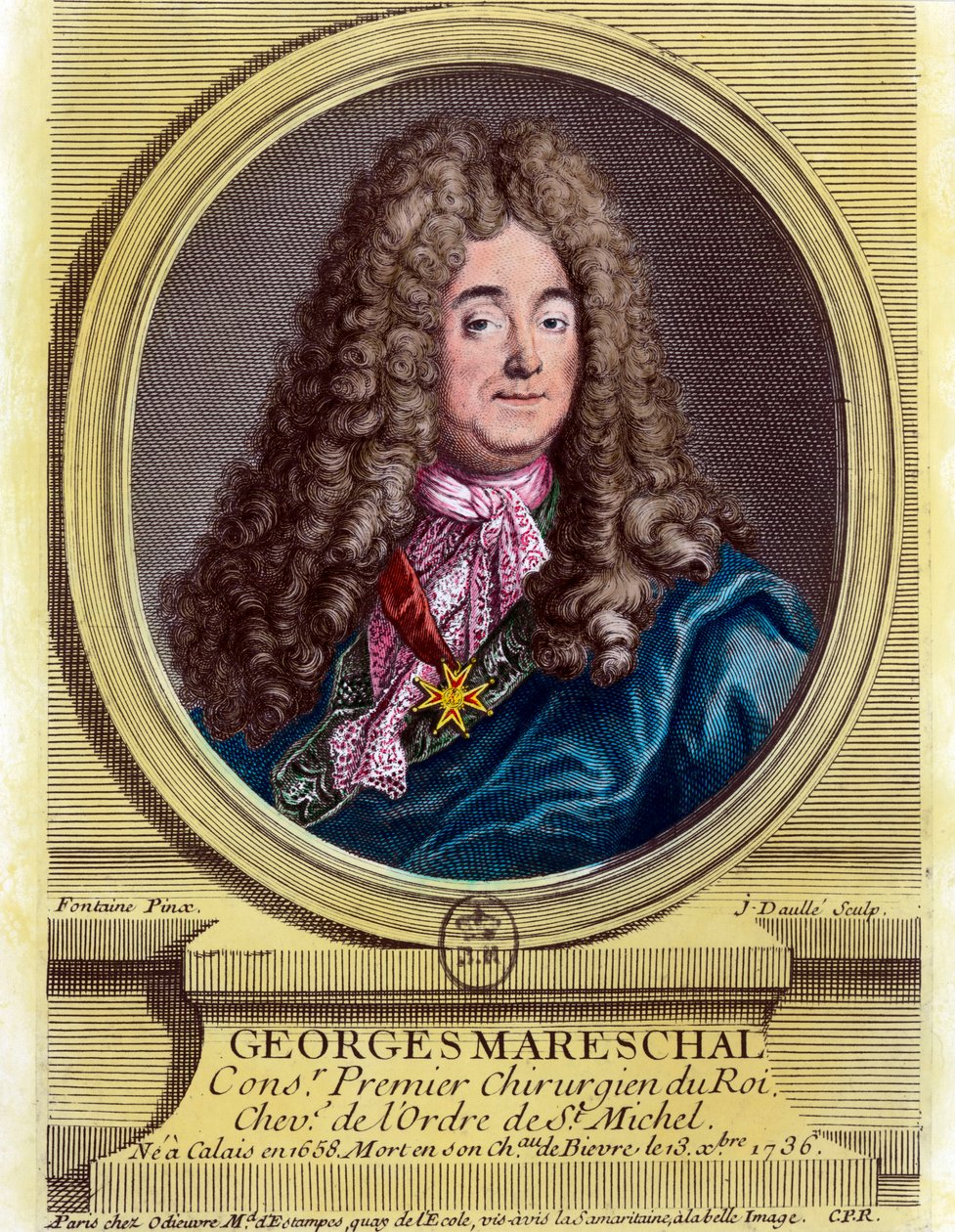 Georges Marechal (1658 - 1736), a király első sebészének portréja 1703 - 1719 között. 18. századi metszet. Magángyűjtemény. alkotó: Unknown artist