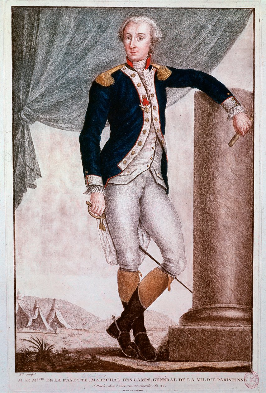 Gilbert du Motier, Marquis de Lafayette portréja (metszet alkotó: Unknown artist