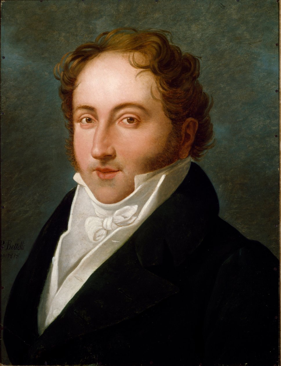 Gioachino (Gioacchino) Rossini (1792-1868), olasz zeneszerző Anonymous festmény portréja. 1818 Bologna, Polgári Zenei Bibliográfiai Múzeum - Gioacchino Rossini (1792-1868) olasz zeneszerző portréja. Névtelen festmény 1818. Civico Museo Bibliografi alkotó: Unknown artist