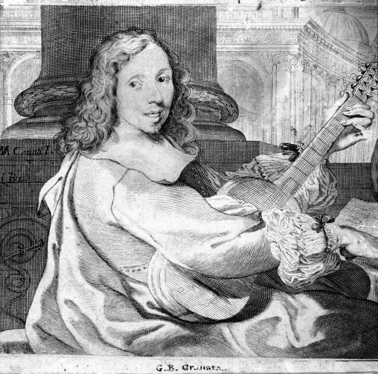 Giovanni Battista Granata (1620 / 21-1687) olasz gitáros és zeneszerző portréja, gravírozás. Bologna, Polgári Zenei Múzeum alkotó: Unknown artist