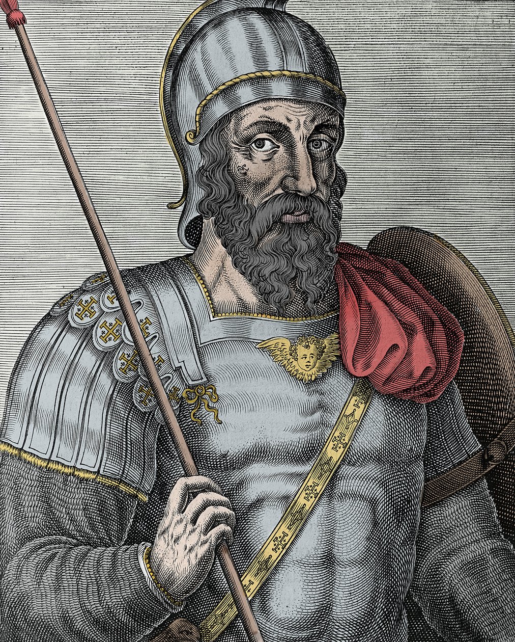 Godfrey of Bouillon (Godefroy de Bouillon) (1040/61-1100), frank lovag, az első keresztes hadjárat egyik vezérének portréja - Metszet XVI. alkotó: Unknown artist