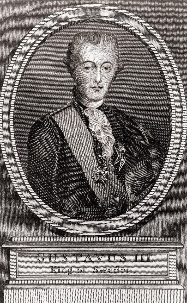 III. Gustave (1746-1792), svéd király 1771-től 1792-ig portréja, 1787-es metszet "" Gyűjtemény a múlt katonáihoz"" alkotó: Unknown artist