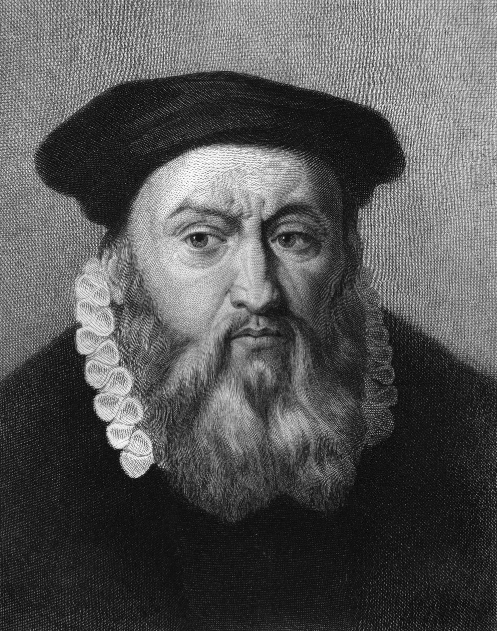 Jean Calvin (1509 - 1564), francia vallási reformátor és író portréja - Lavallée „Histoire des Français”-jában, metszet, n.d. alkotó: Unknown artist
