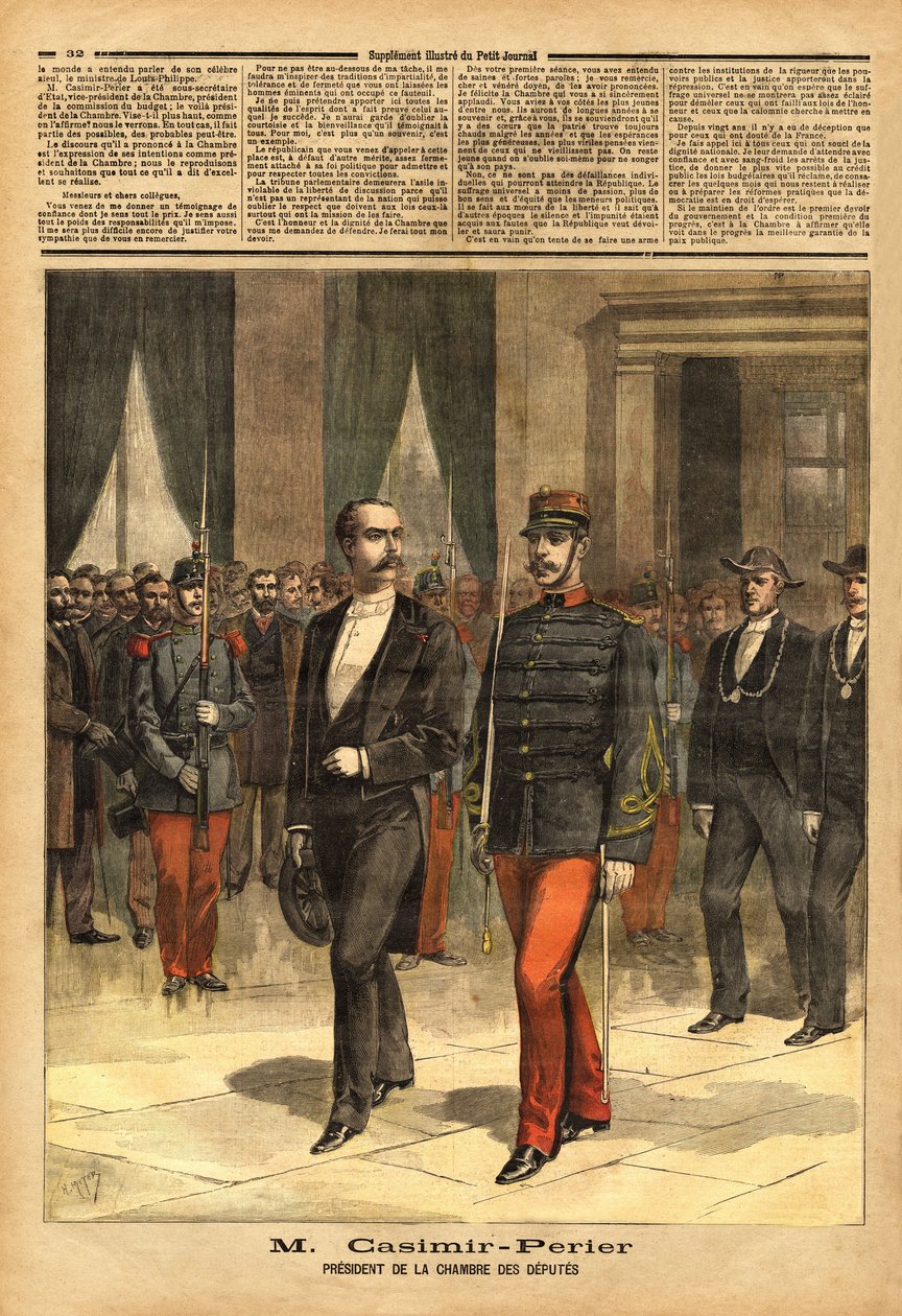 Jean Casimir-Perrier (Casimir Perrier, Casimir Perrier, Casimir-Perrier) (1847-1907), a Képviselőház új elnökének portréja. Metszet a „” Le petit Journal”-ban, 1893.01.28. Selva gyűjteménye. alkotó: Unknown artist