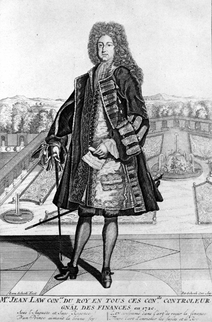 John Law (1671–1729) portréja gyalogosan, a skót pénzügyi vállalat, aki 1720-ban csődöt okozott (A Quincampoix Street eseménye) alkotó: Unknown artist