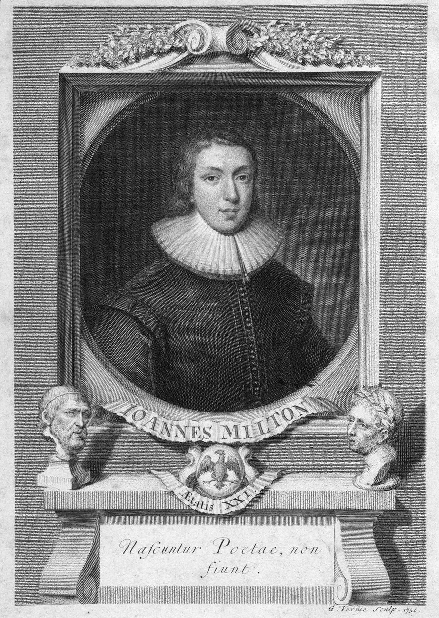 John Milton angol költő és esszéista (1608-1674) portréja, metszet XVIII. alkotó: Unknown artist