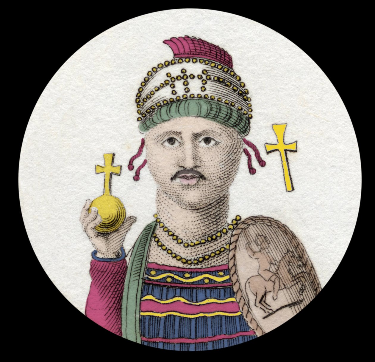 I. Jusztinianus (Nagy) portréja (Flavius Petrus Sabbatius Justinianus) (482-565). Kelet római császára. századi metszet. alkotó: Unknown artist