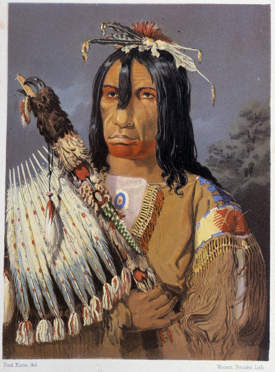 Kee-Ake-Saa-Ka-Wow portréja a kalumettel – Paul Kane, Longmans & Roberts, London ""Egy művész vándorlása észak-amerikai indiánok között" című filmjében alkotó: Unknown artist