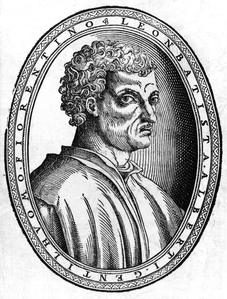 Léon Battista Alberti (1404 - 1472) olasz humanista és építész portréja, sd-metszet. alkotó: Unknown artist