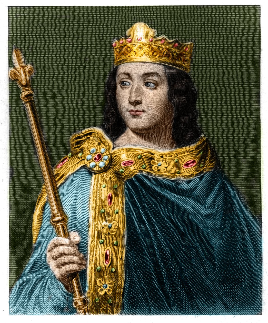 Lajos V le Faineant (967 - 987), francia király portréja - Lavallee „Histoire des Francais”-ban, metszet, sd. alkotó: Unknown artist
