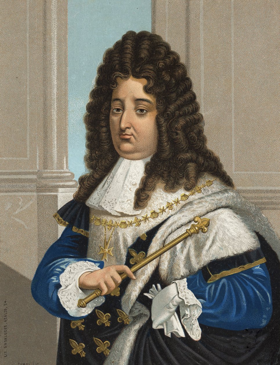 XIV. Lajos (1638-1715), francia király portréja. a "" híres férfiak és nők " után. Barcelona 1877. alkotó: Unknown artist
