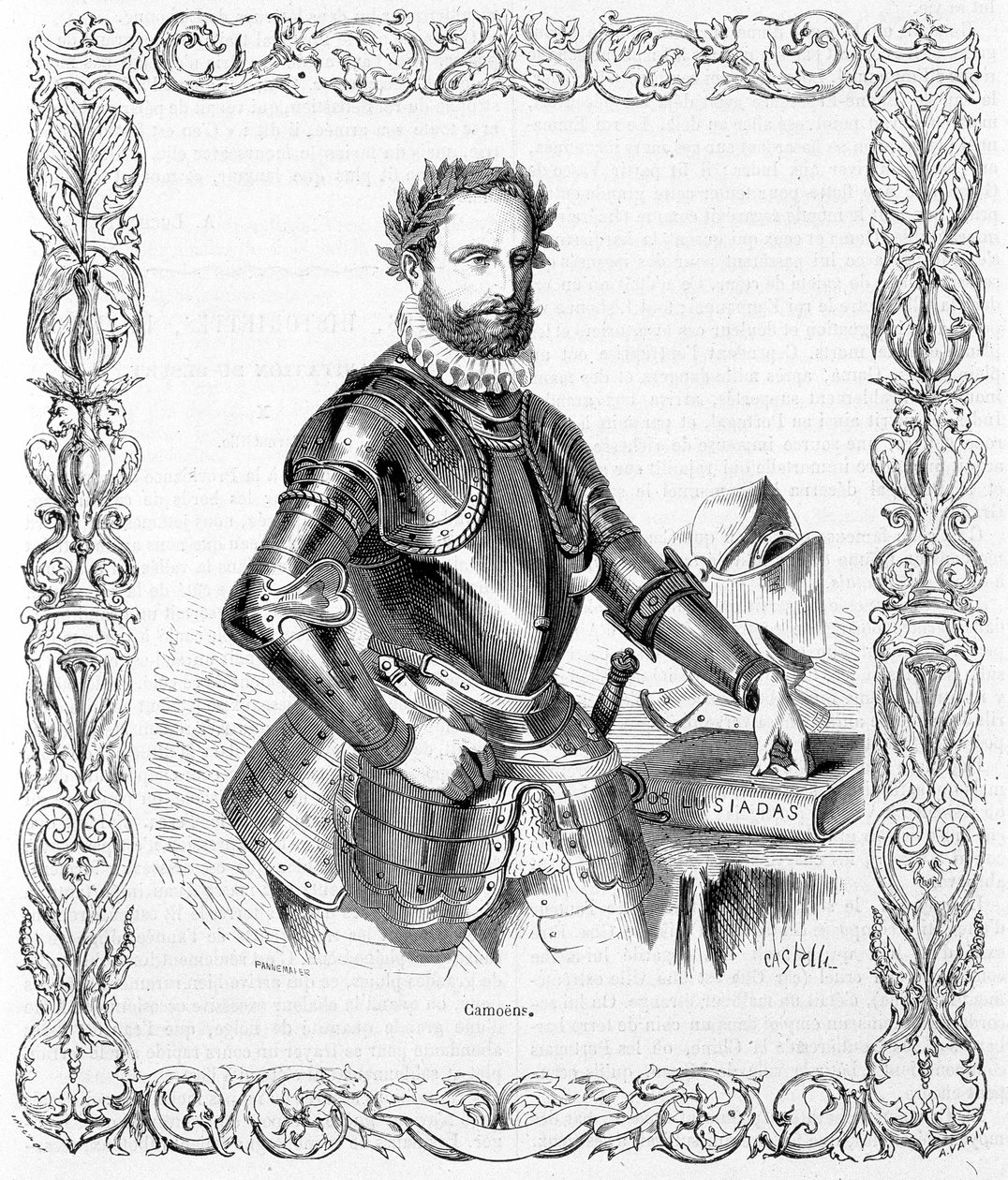 Luis de Camoens portréja páncélban - metszet alkotó: Unknown artist