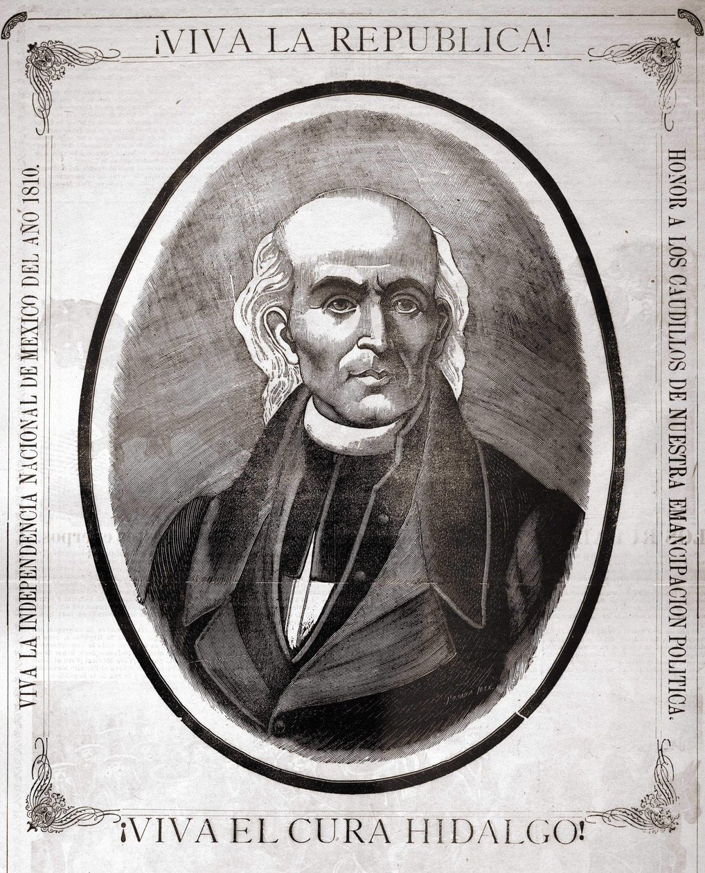 Miguel Hidalgo y Costilla (1753 - 1811), mexikói pap portréja (1810-ben kikiáltotta országa függetlenségét). A 19. század végén a tiszteletére készült metszet. alkotó: Unknown artist