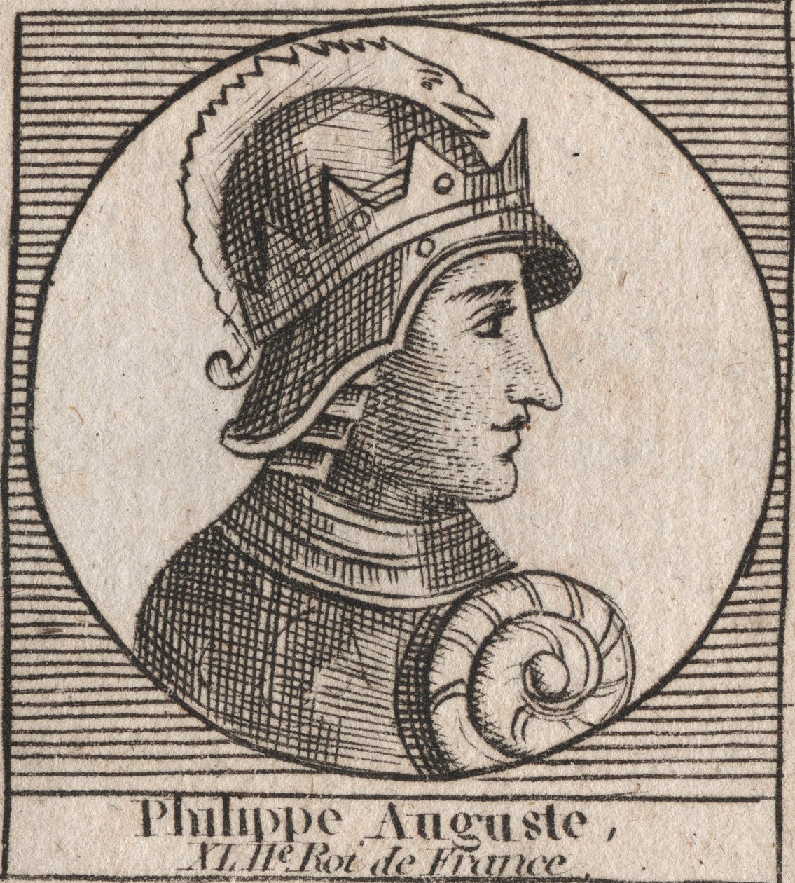 II. Fülöp dit Philippe Auguste (1165-1223) portréja – II. Fülöp Augustus (1165-1223) francia király – metszet az „Instruction sur l’Histoire de France” című könyvéből, Charles Constant Le Tellier 1821-ben alkotó: Unknown artist