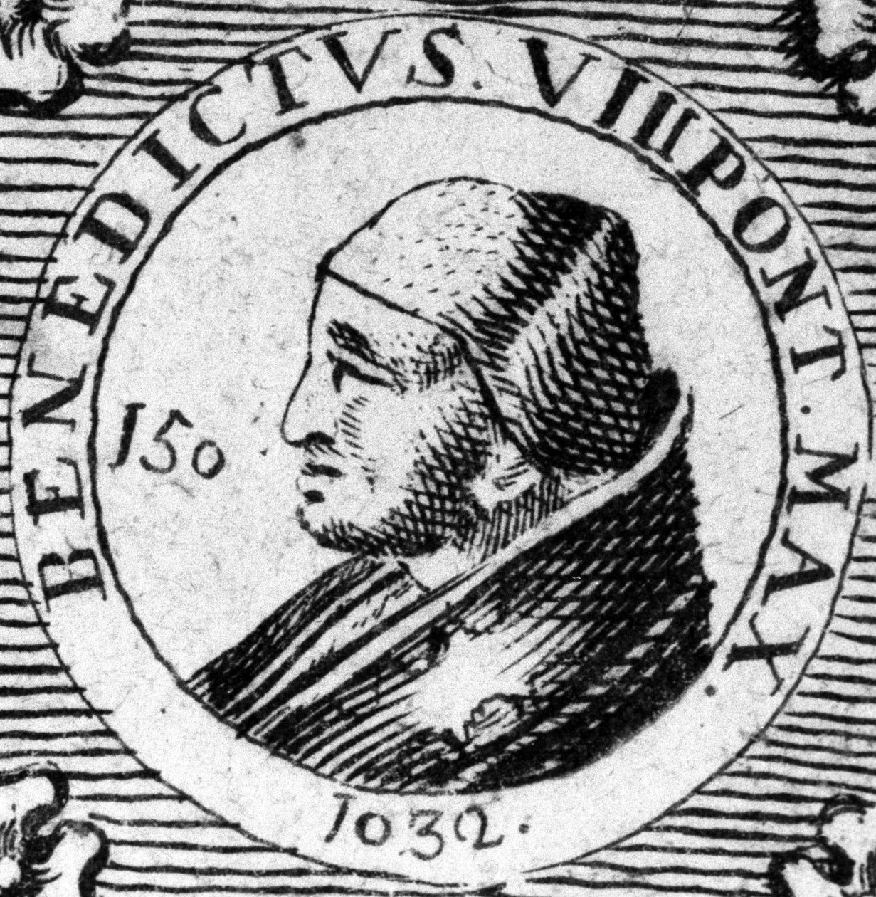 Benedek pápa portréja VIII. századi metszet. alkotó: Unknown artist