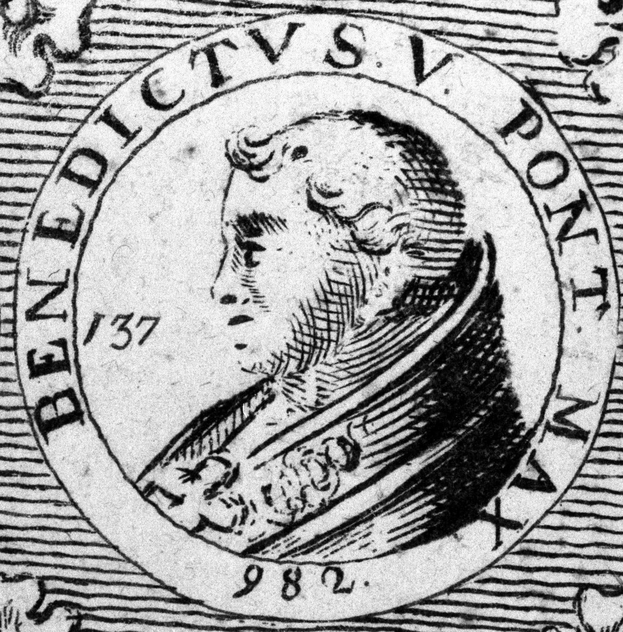 V. Benoit pápa portréja. A XIX. századi metszet. alkotó: Unknown artist