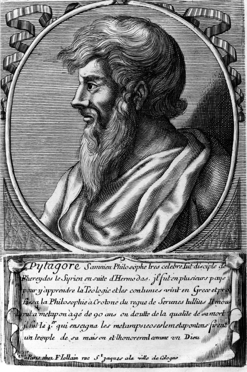 Pythagoras (kb. 570 - ie 480 körül), görög matematikus és filozófus portréja. 18. századi metszet alkotó: Unknown artist
