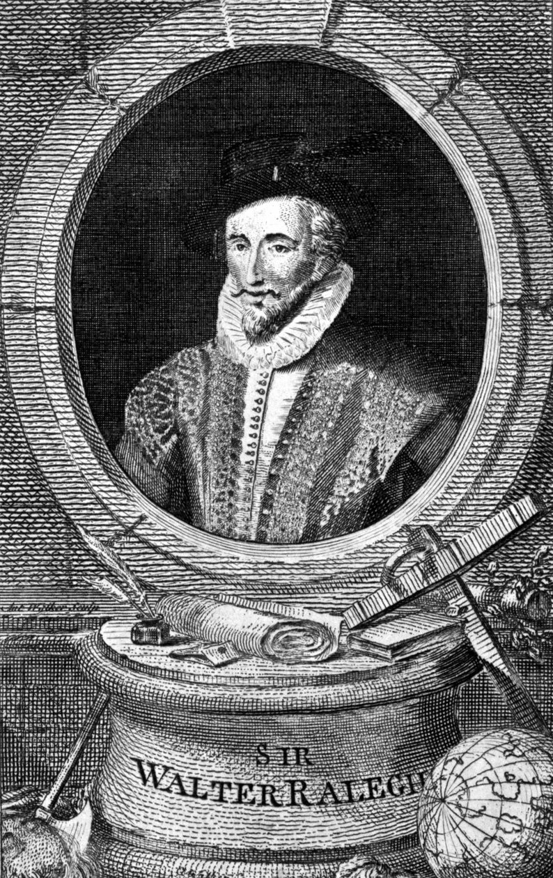 Sir Walter Raleigh (1554-1618), angol udvari navigátor és író portréja. 18. századi metszet. alkotó: Unknown artist