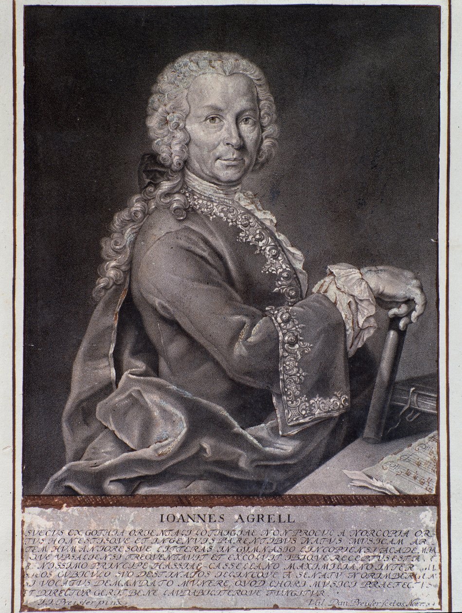 Johan Joachim Agrell svéd zeneszerző és hegedűművész portréja (metszet alkotó: Unknown artist