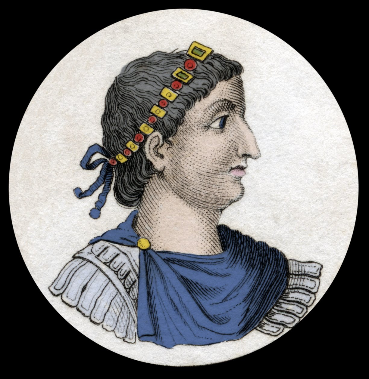 I. Theodosius (Flavius Theodosius) (347-395), római császár portréja, metszet a XIX. alkotó: Unknown artist