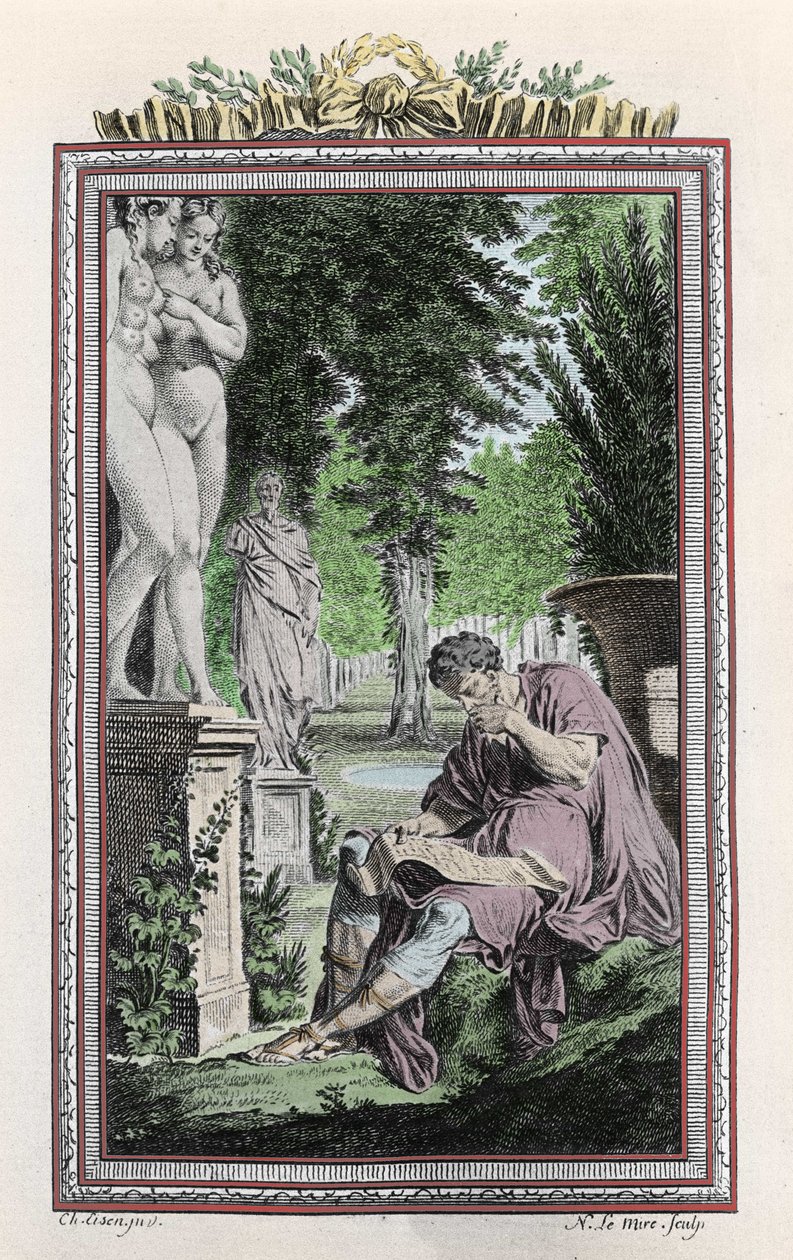 Titus Lucretius Carus (Lucrece) portréja, római filozófus és költő a "De rerum natura"-ban, 18. századi metszet. alkotó: Unknown artist
