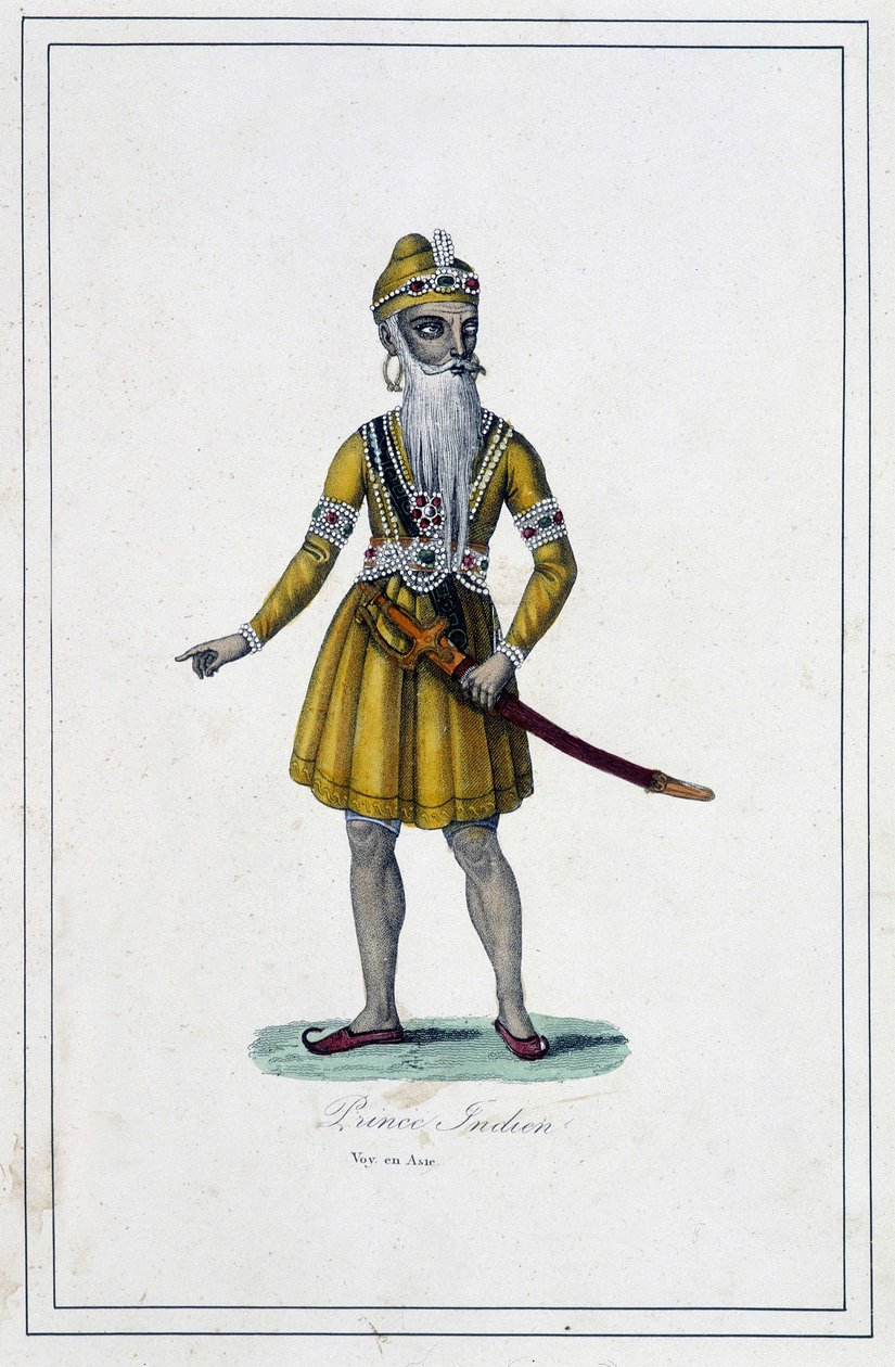 Egy indiai herceg portréja hagyományos szokásokban – Paul Jonhanneaud abbé „A föld népei” című könyvében, Librairie des Bons livres alkotó: Unknown artist