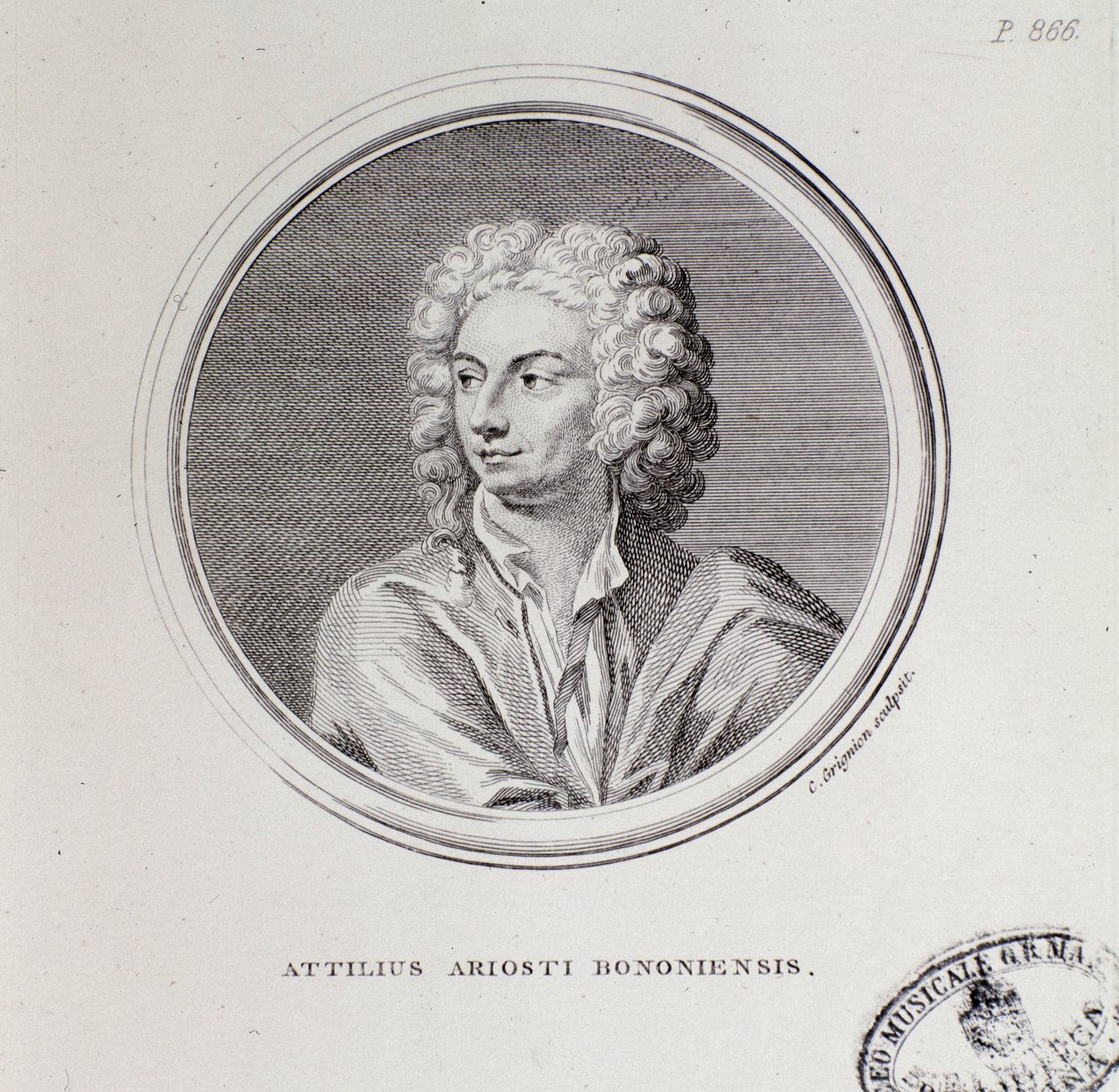 Attilius Ariosto olasz zeneszerző portréja (metszet alkotó: Unknown artist