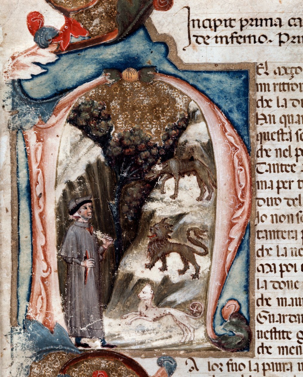 Dante Alighieri olasz költő portréja vadállatokkal - miniatűr alkotó: Unknown artist