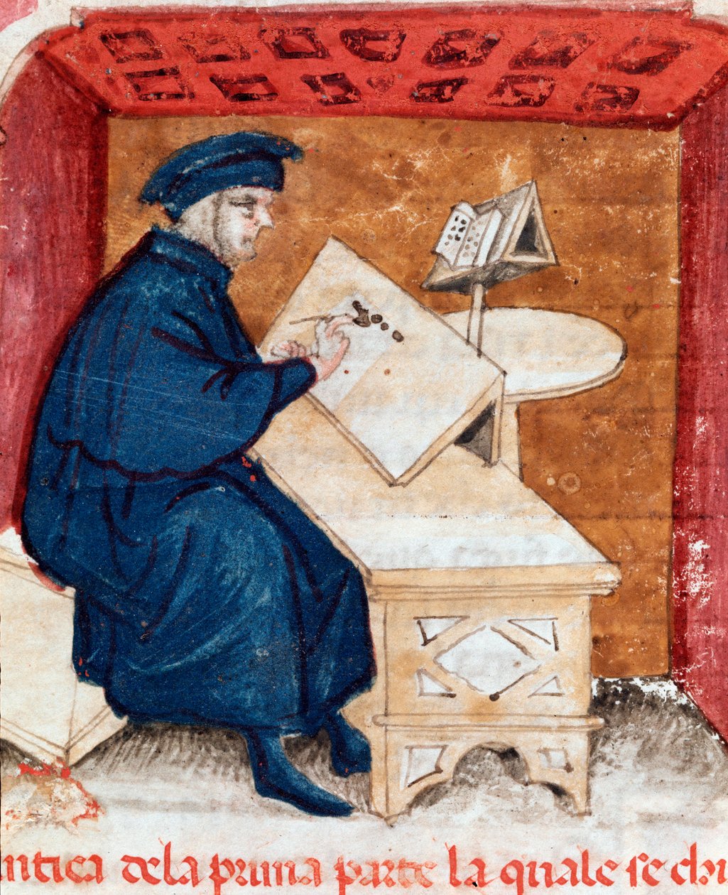 Portré Dante Alighieri olasz költőről, aki Divina Commedia - Miniatűr című művét írja alkotó: Unknown artist