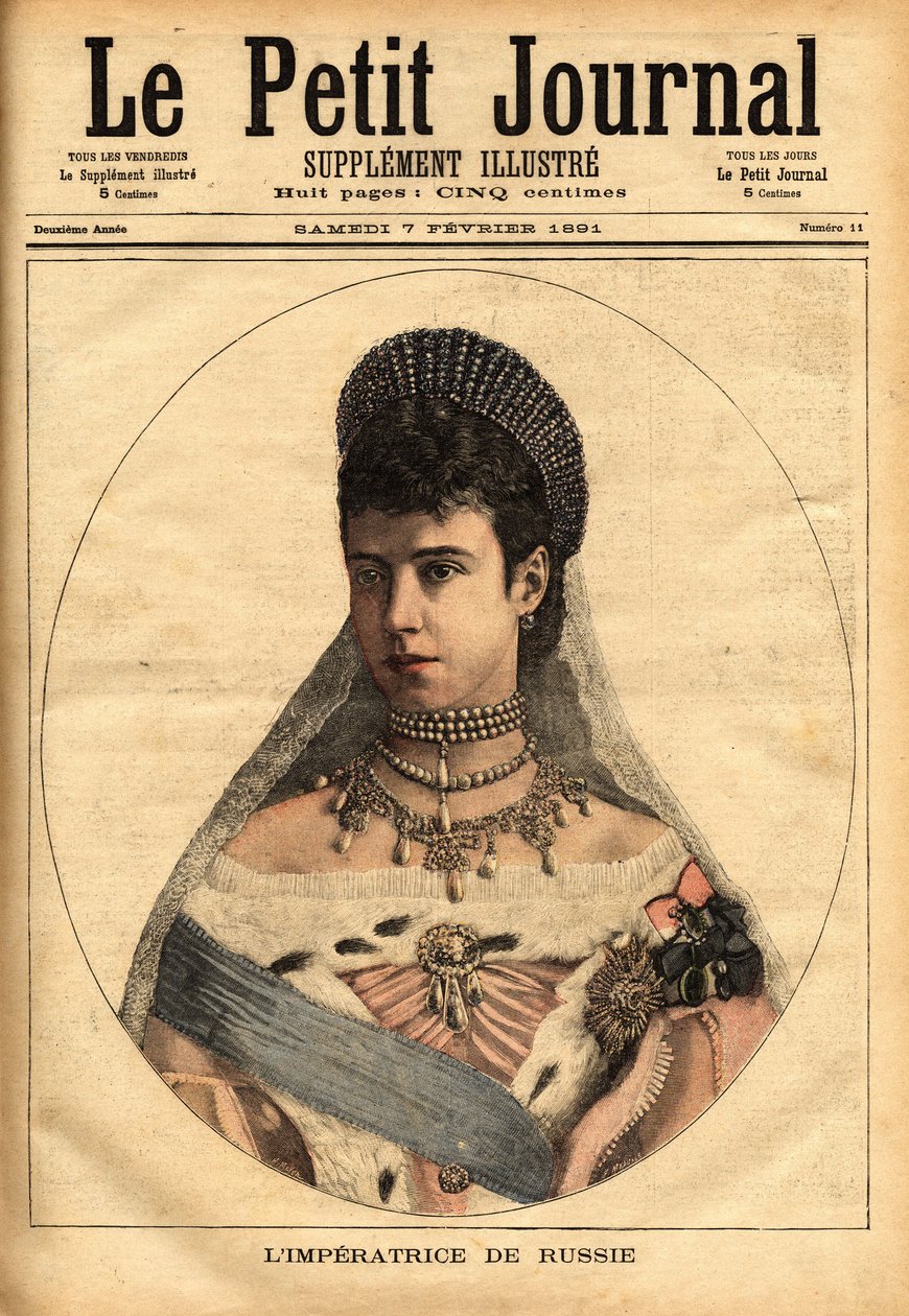 Mária Sophie Dagmar (1847-1928) dán hercegnő portréja, aki 1866-ban Mária Fedorovna (vagy Fiodorovna vagy Fedorovna), Alekszandr Alekszandrovics Romanov (1845-1894), vagy III. Sándor császár (cár) néven ment férjhez. Oroszország. Metszet „” Le alkotó: Unknown artist