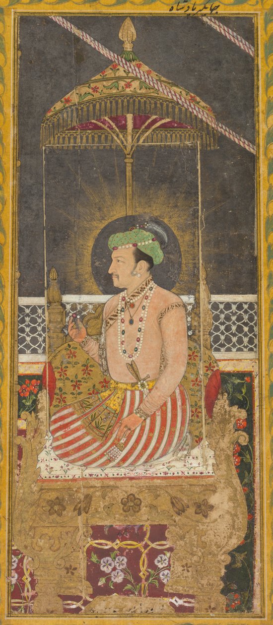 Jahangir császár posztumusz portréja a baldachin alatt (recto) alkotó: Unknown artist