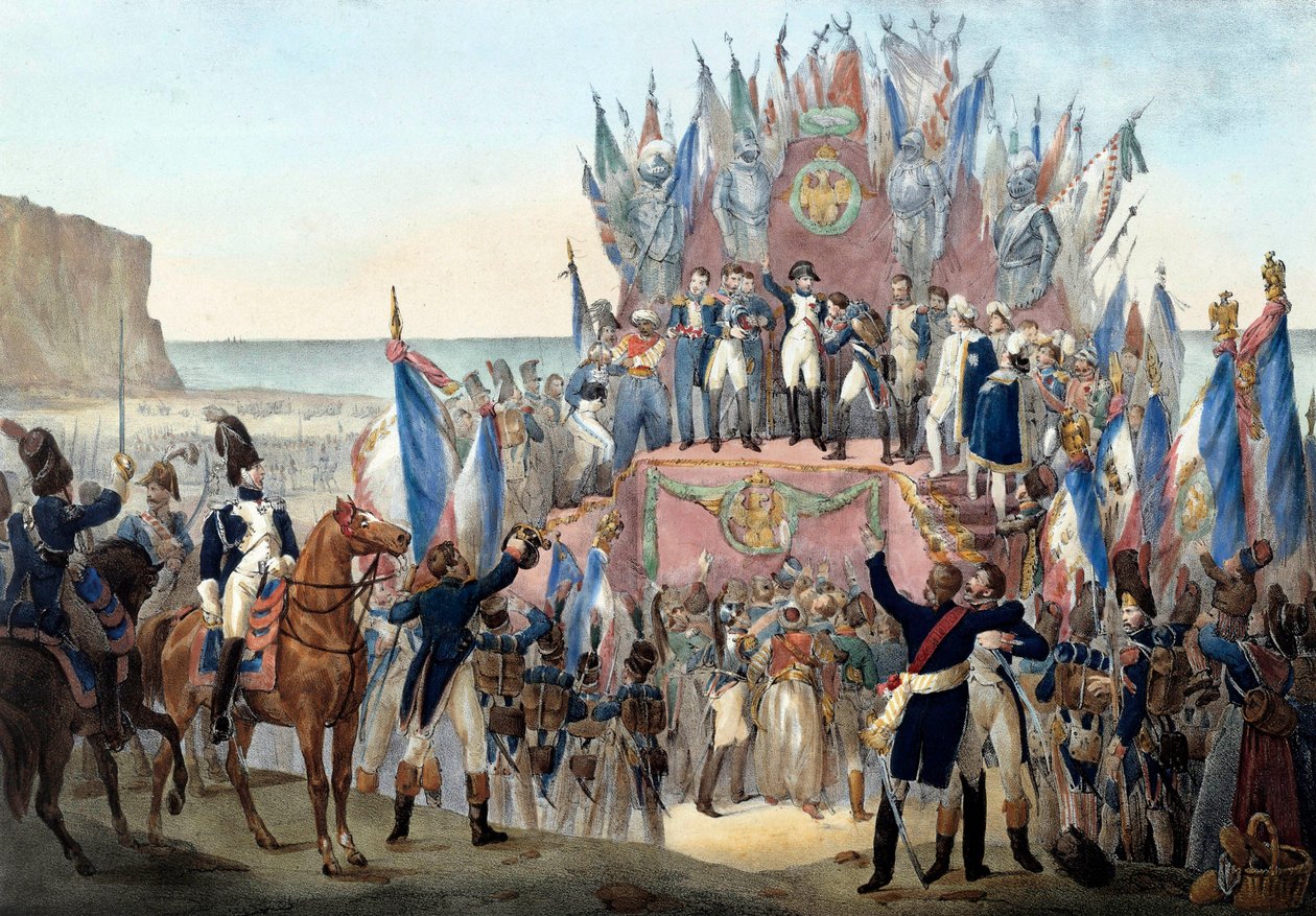 Napóleon Bonaparte a Becsületlégió bemutatása a Terlincthum-völgyben, Boulogne-ban (1804. augusztus 16.) Metszet - Párizs, musee de l