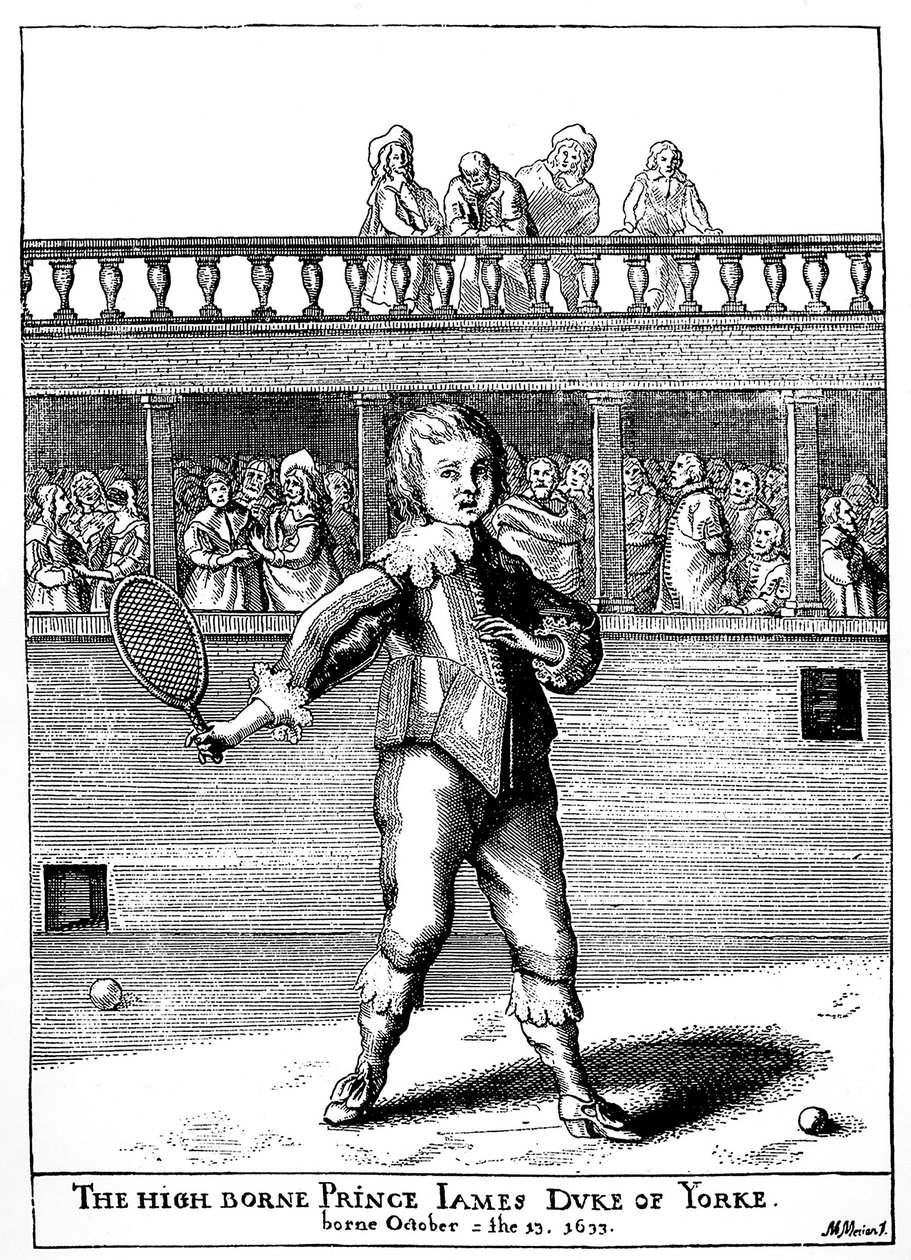 James herceg, York hercege (1633-1701), aki pálmajátékot játszott, később Anglia II. Jakab (James II Stuart) néven tért vissza – Joseph Strutt 1801-ben kiadott „"Anglia népének sportja és időtöltése" című művében. alkotó: Unknown artist