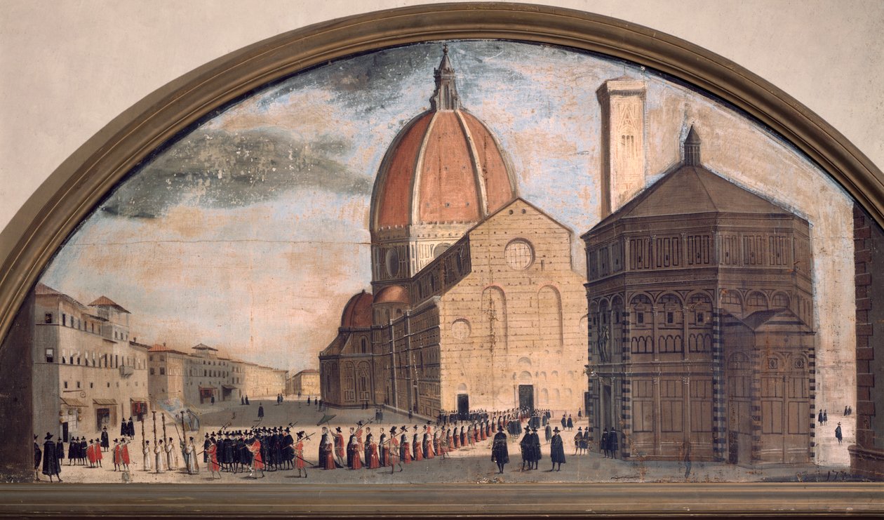 Felvonulás a katedrális Santa Maria del Fiore téren, Firenzében (festmény, 1650 körül) alkotó: Unknown artist