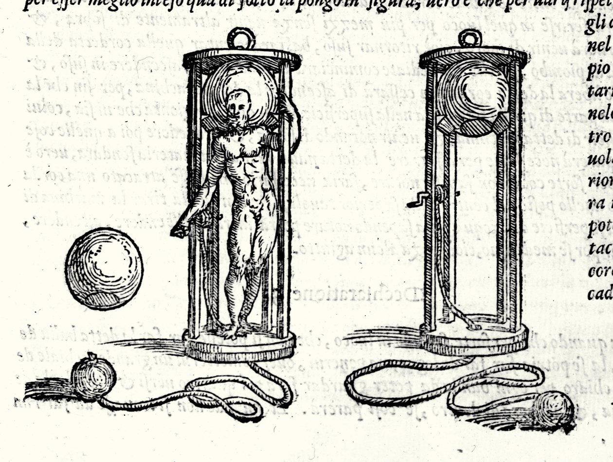 Nicoli Fontana Tartaglia (1499 - 1557) néven ismert első scaphanderének terve 1551-ben. Metszet 16. század. alkotó: Unknown artist