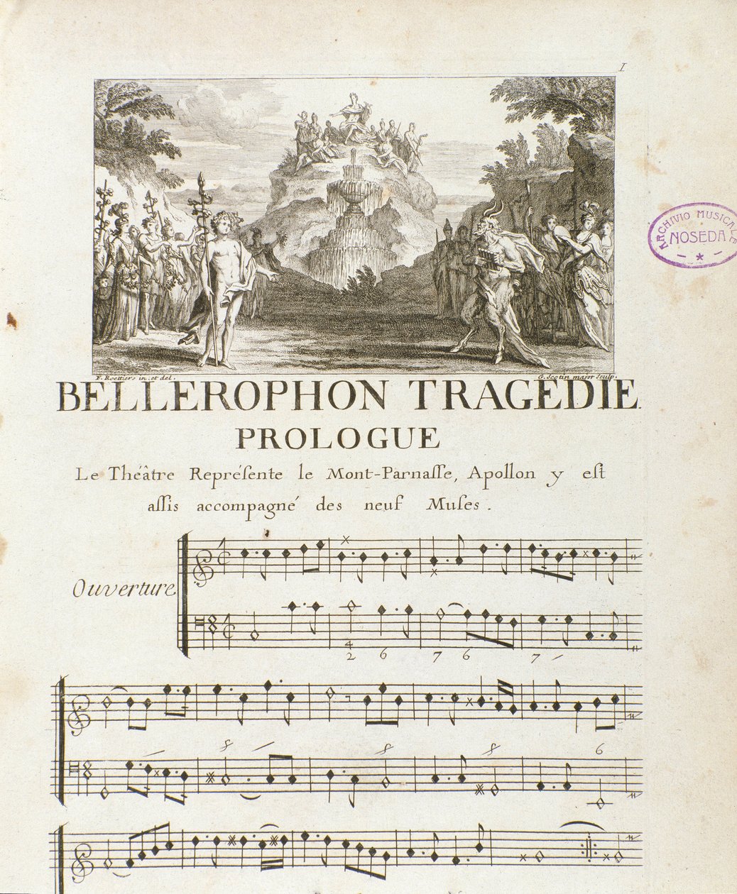 A „” Bellerophon „” Lyrique tragédia prológusa öt felvonásban Jean Baptiste Lully (Giovanni Battista Lulli) (Jean-Baptiste) (1632-1687) prológusával. 1714. alkotó: Unknown artist