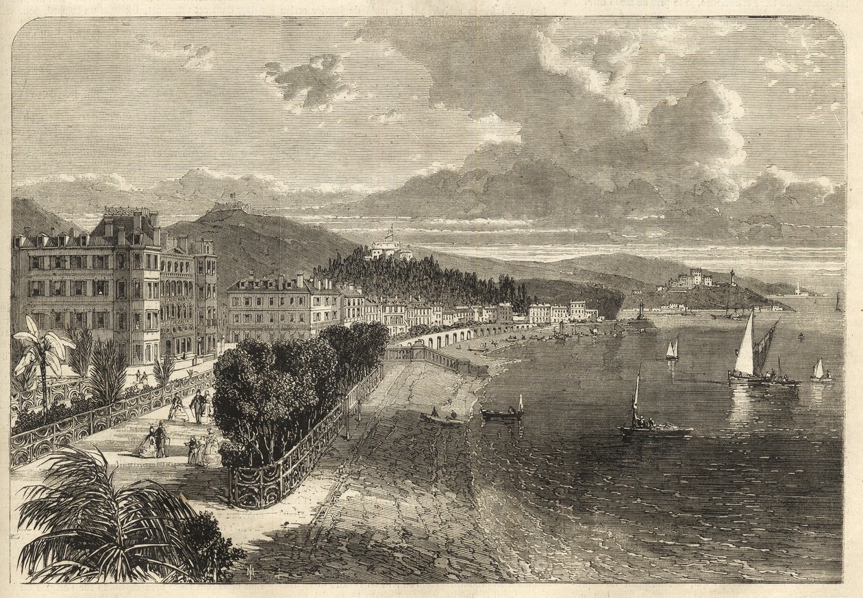Promenade des Anglais nizzai 1866-ban - A Promenade des Anglais 1866-ban - metszet alkotó: Unknown artist