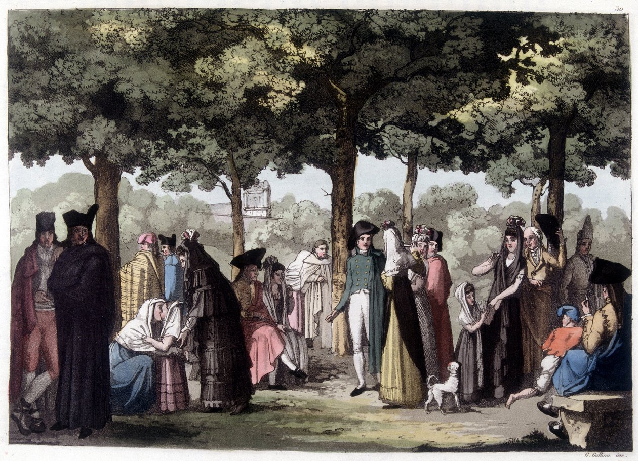 A barcelonai sétány sétánya. 19. századi litográfia. alkotó: Unknown artist
