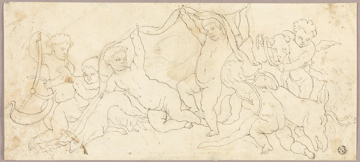 Putti a játékban szarvassal és kutyával alkotó: Unknown artist
