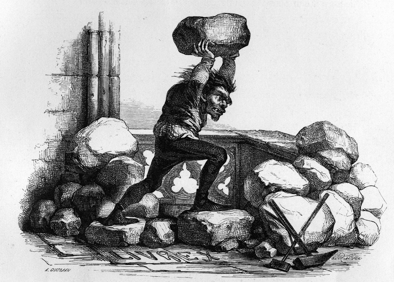 Quasimodo a Notre Dame de Paris-ban, V. Hugo. alkotó: Unknown artist
