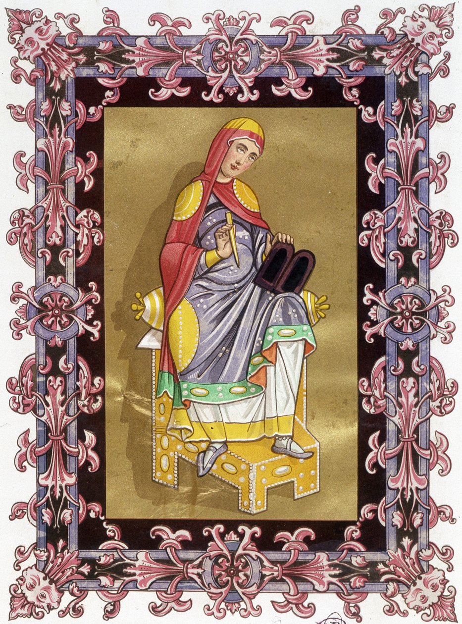 Radegonde (kb. 520 - 587), Franciaország királynője, Clotaire (Clothaire) felesége I. A 19. századi kromolitográfiája megvilágítás alapján. alkotó: Unknown artist