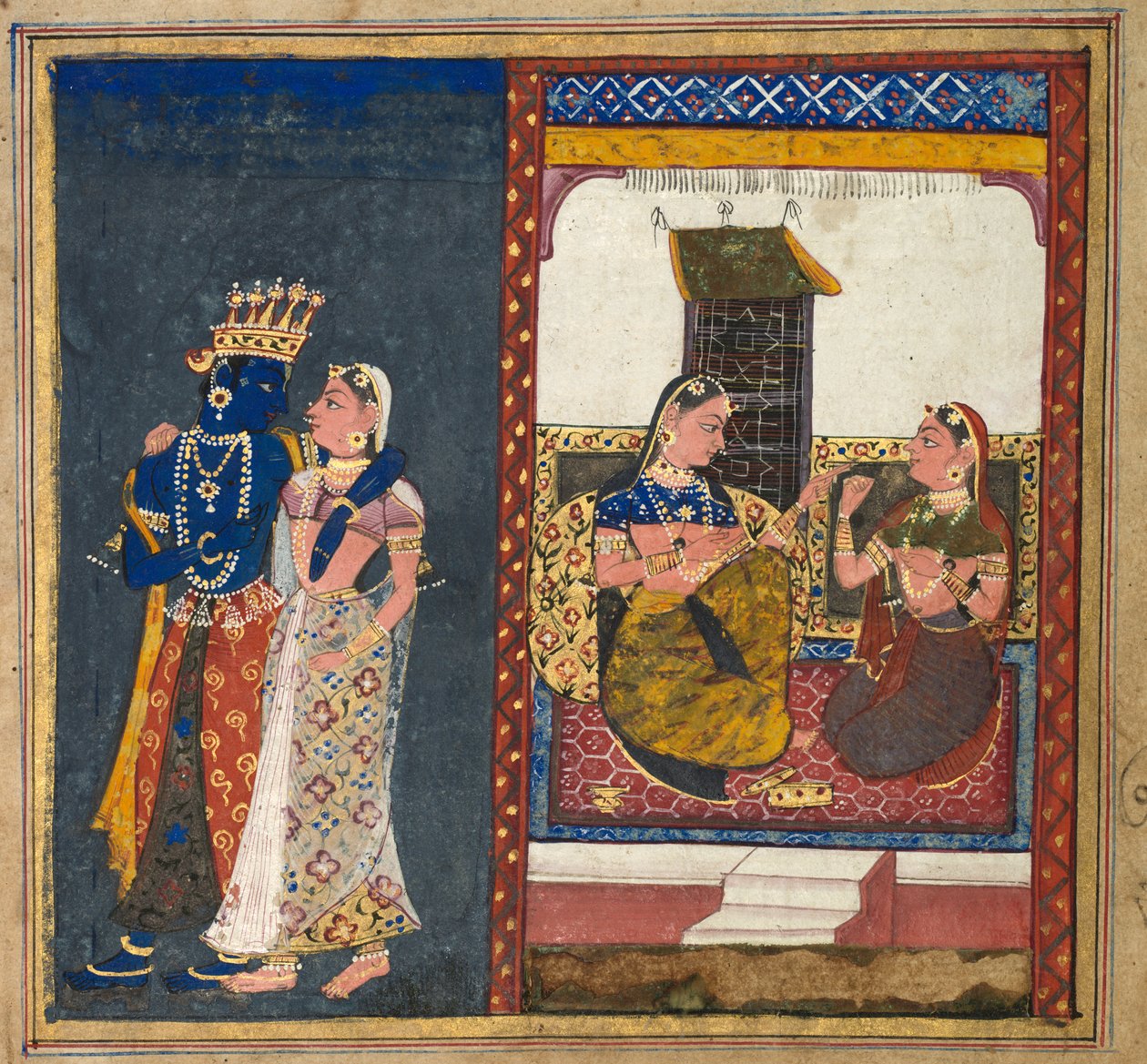 Radha és Krishna ölelés, levél egy Gita Govindától alkotó: Unknown artist