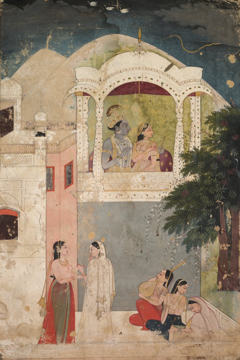 Radha és Krishna egy erkélyen ülnek alkotó: Unknown artist